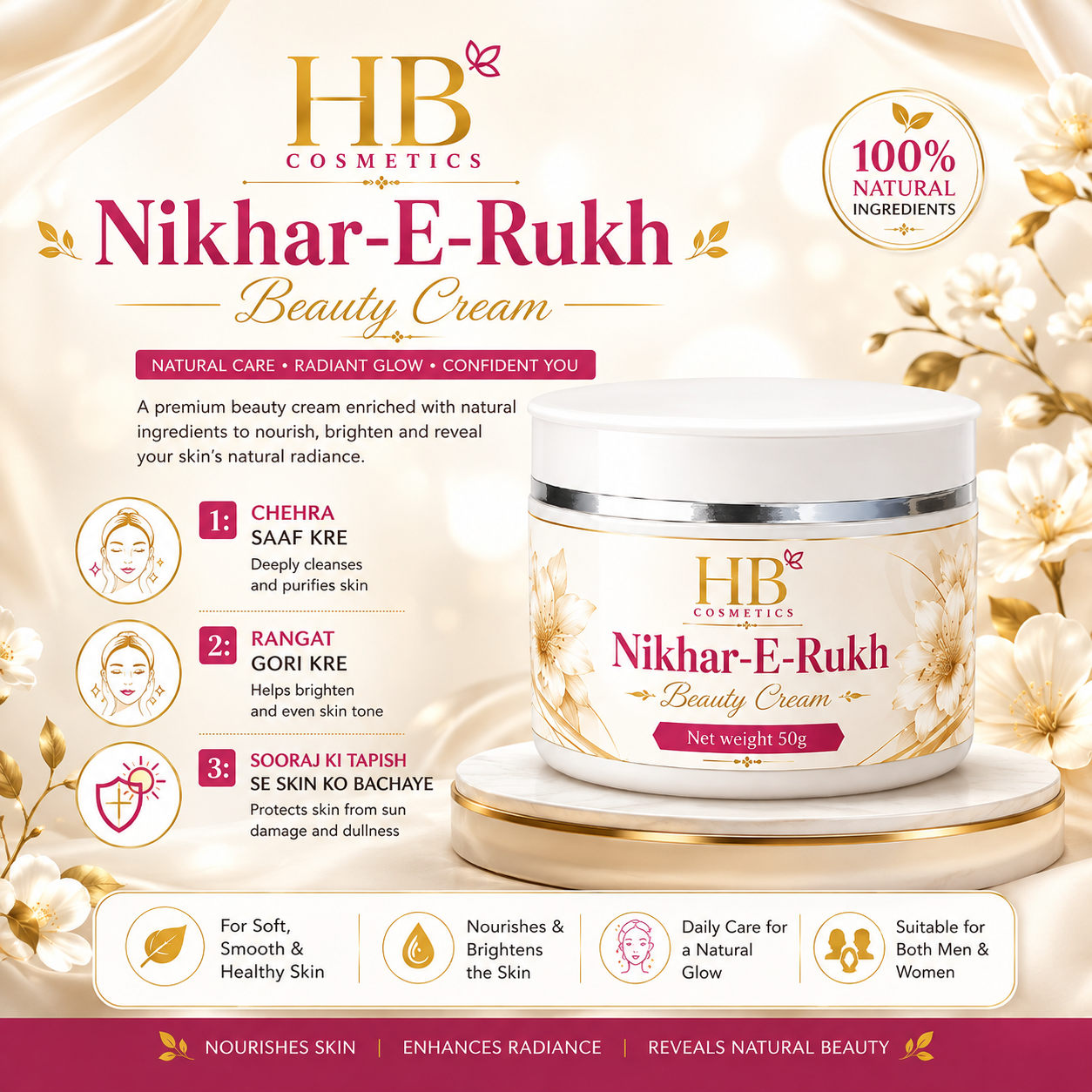 HB Cosmetics Nikhar-E-Rukh Beauty Cream – Herbal Formula for Naturally Radiant Skin ✨🌸